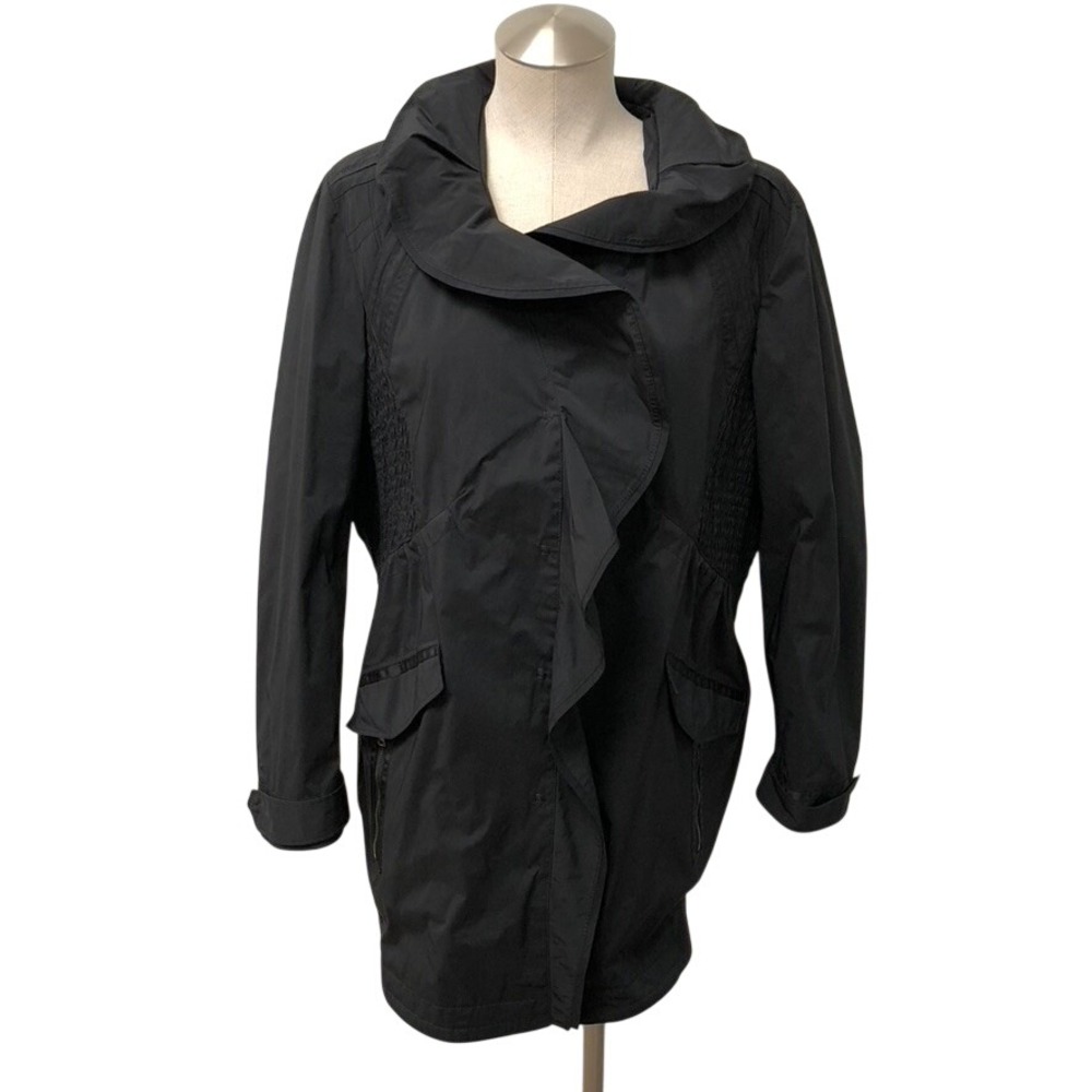 Elie Tahari Jacket Womens XL Black Ruffle Portrait Collar Drawstring E704V101